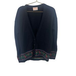 Vintage Pendleton Black‎ 100% Virgin Wool Cardigan Sweater Size Small Christmas